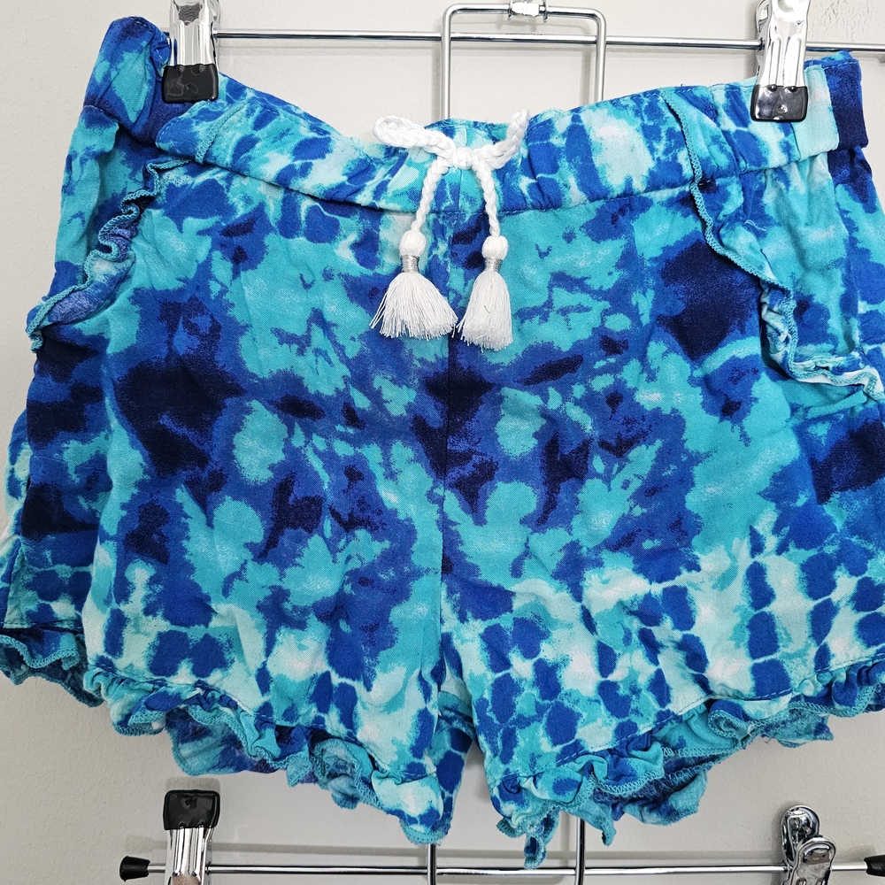 Wonder Nation Girl's Blue Tie-Dye Shorts w/ Tassel Drawstring Ruffle  Sz 10-12